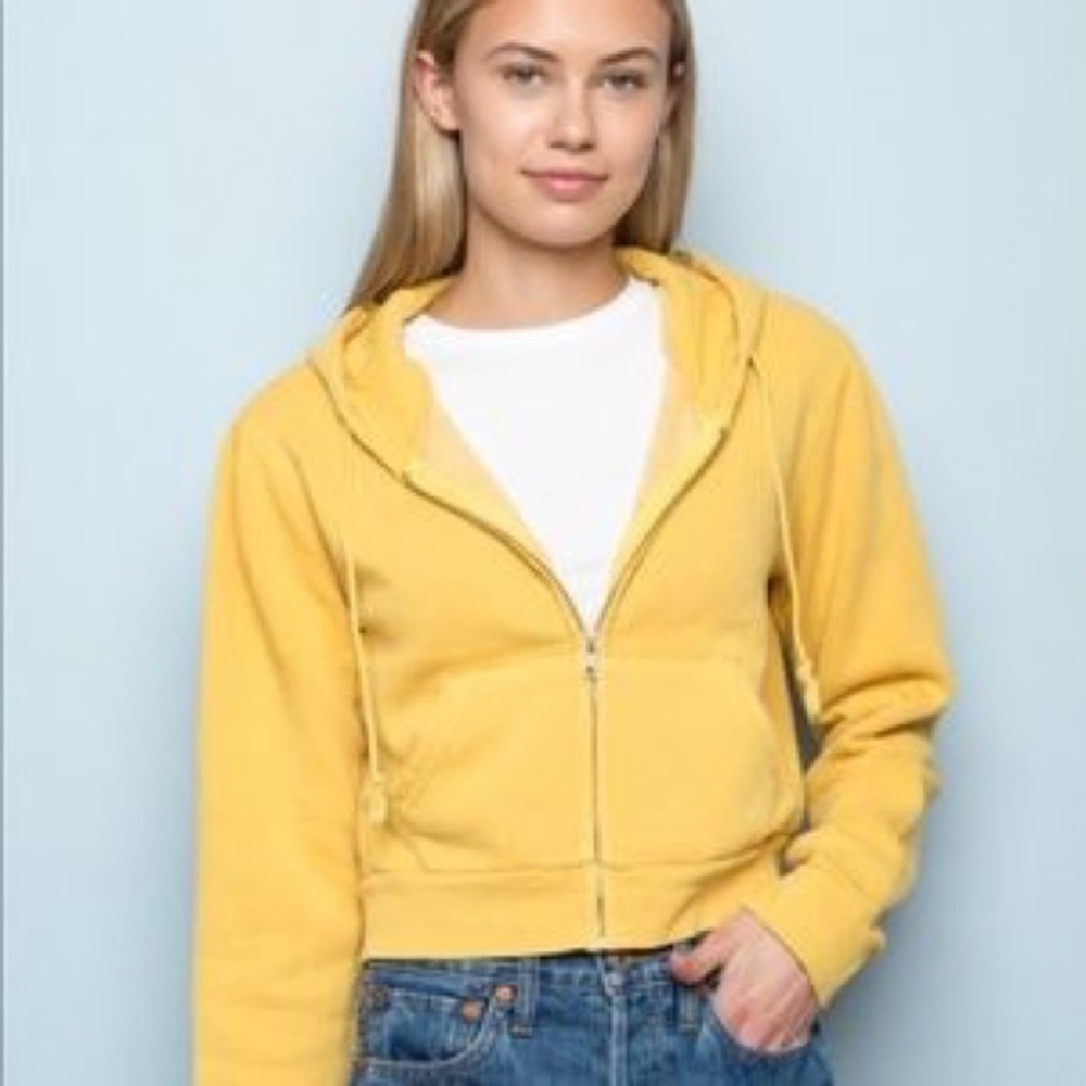 Brandy Melville Cropped Yellow/Golden Hoodie
